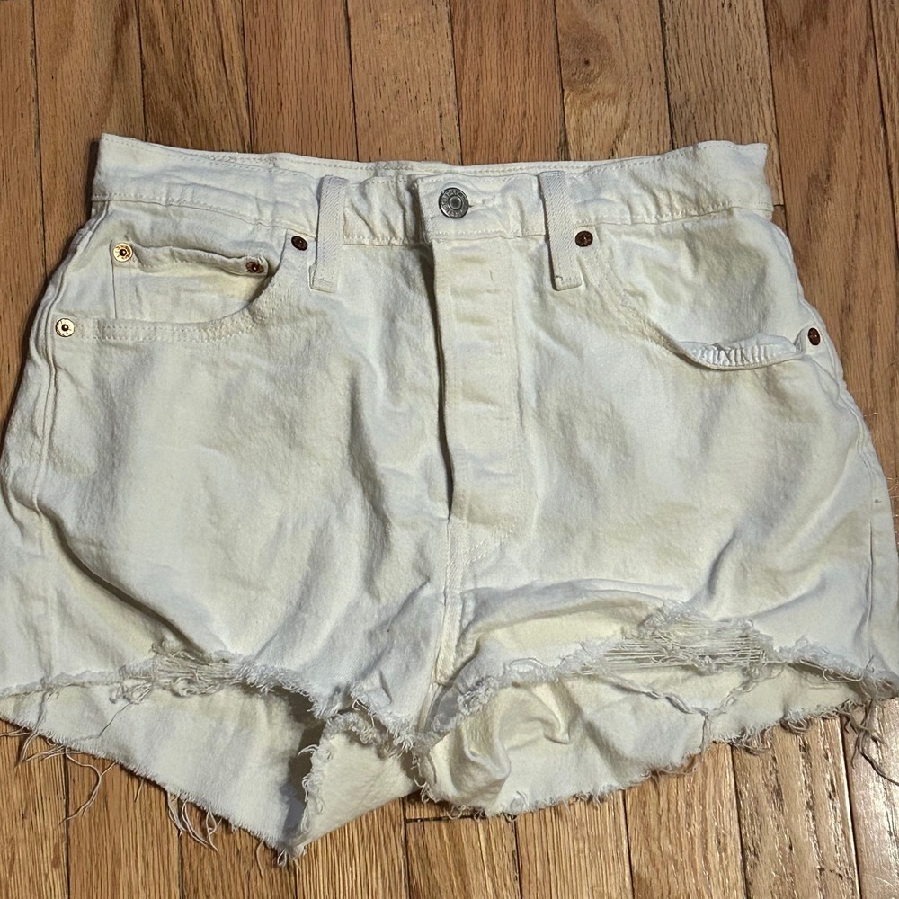 Levis 501 Cut Off Jean Shorts Womens Size 29 White Denim Button Fly T35-6